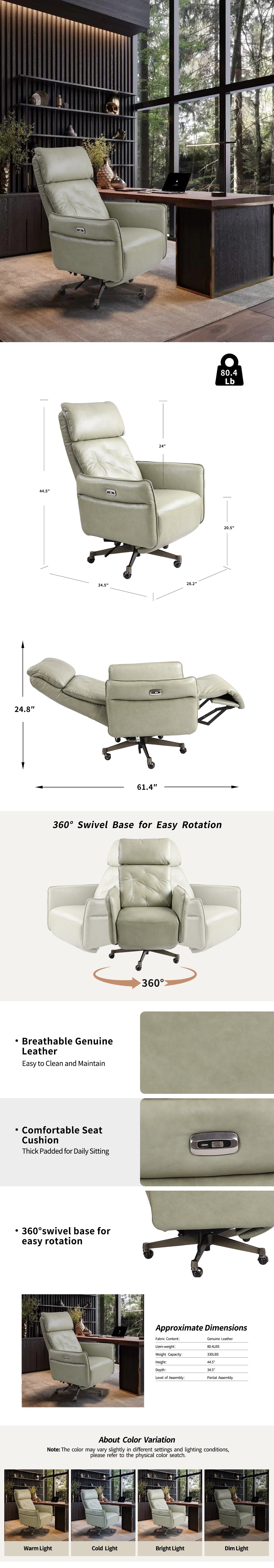 Ventura Genuine Leather Power Swivel Recliner Chair