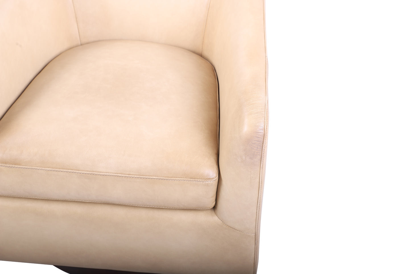 Sorella Genuine Leather Swivel Chair – Modern Barrel Accent Chair with Wooden Base & Plush Cushioning