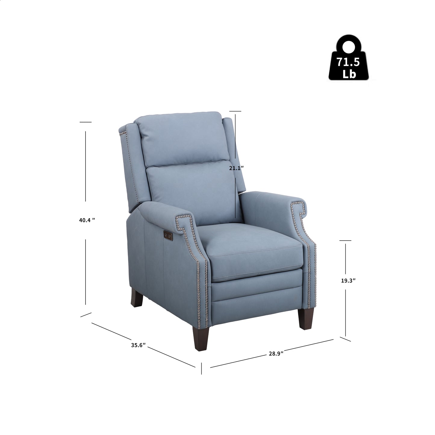 Zanora Genuine Leather Power Recliner – Elegant Wingback Chair with Nailhead Trim & Adjustable Headrest