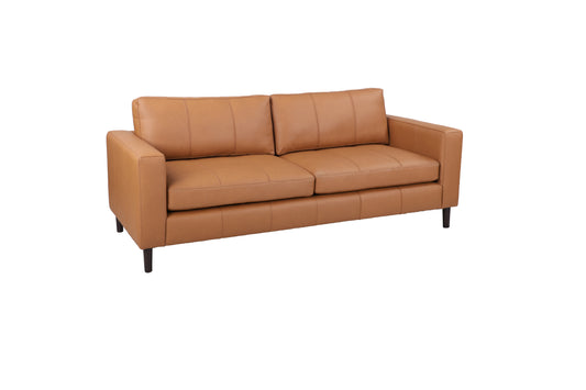 Cassara Genuine Leather Sofa – Mid-Century Modern Couch with Deep Cushions & Solid Wood Legs