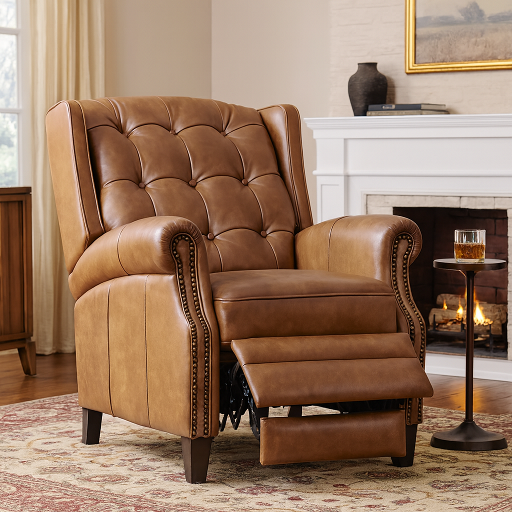 Lazelle Genuine Leather Tufted Recliner